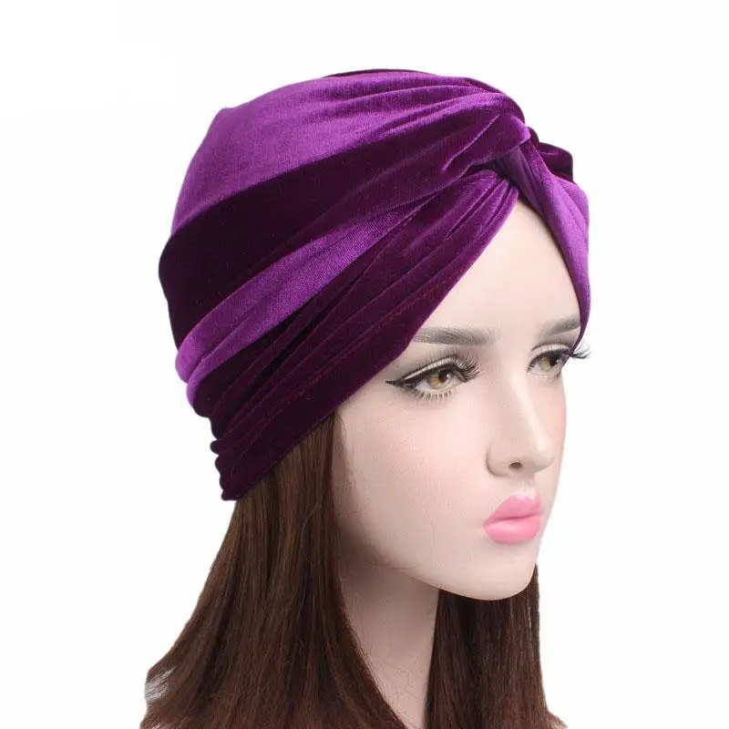 Sombreros Hijabs musulmanes para mujer, turbante islámico cruzado de terciopelo, gorro de dormir para la pérdida de cabello, cómodo