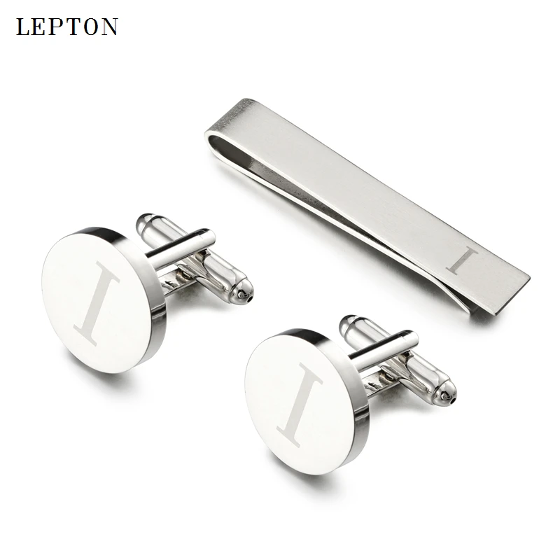 

Hot Sale Round Letters I Cufflinks for Mens Silver Color Letters I of alphabet Cuff links & Tie Clip Set Men Shirt Cuffs Button