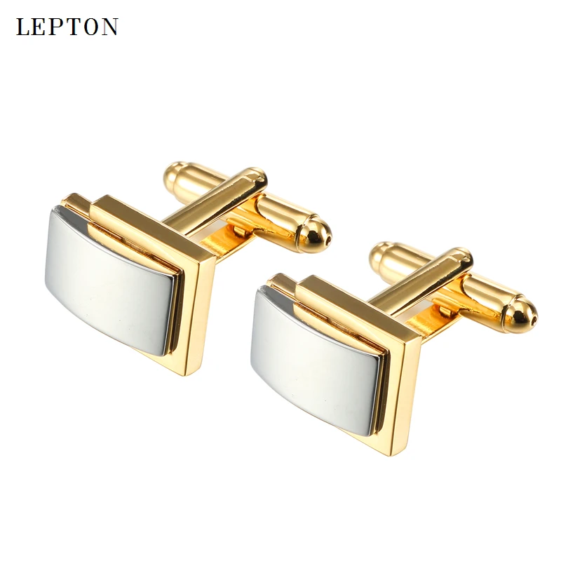 

Lepton Low-key Luxury Gold white Square Cufflinks For Mens Concise Style Metal Cuff links Dual Plating Men Shirt Cufflink