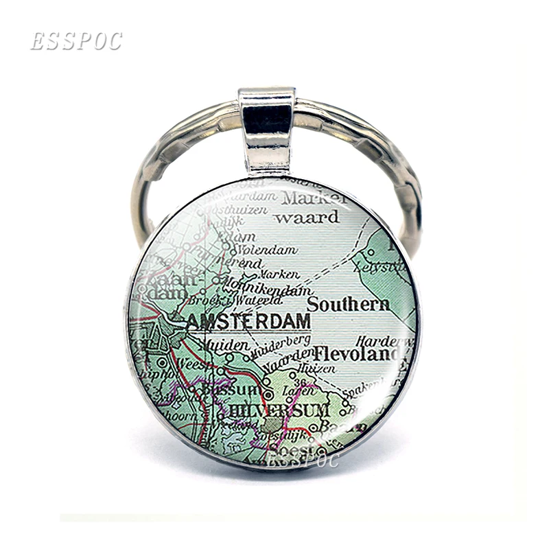 Europe Cities Map Glass Pendant Keychain Paris Prague Venice Rome Florence Fashion Souvenir Keyring Jewelry Gifts For Traveler image 4