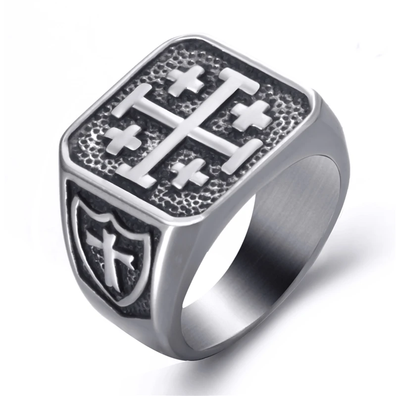 Men Stainless Steel Cross Rings Crusader Jerusalem Cross Ring Religion Vintage Jewelry