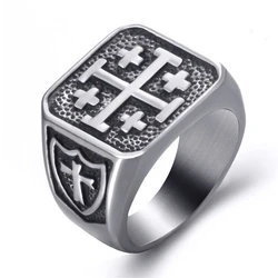 Men Stainless Steel Cross Rings Crusader Jerusalem Cross Ring Religion Vintage Jewelry