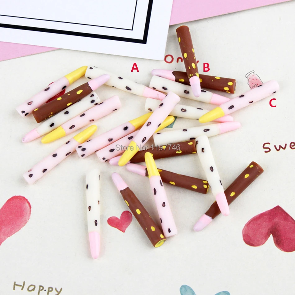 Kawaii Fake Chocolate Stick Resin Miniature Food Art Flatback Cabochon 30pcs DIY Decorative Craft Fit Phone Case Decoration