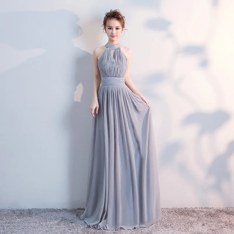 Bridesmaid Dresses Long Gray Chiffton Bridesmaid Group Sisters Dress  For Wedding Party 4 Styles  V Neck Beach Mingli Tengda