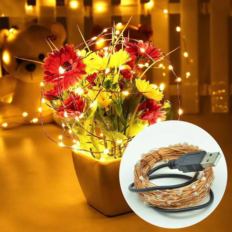Thuis Partijen Decor LED Multifunctionele Koper String Light Manual USB Connector Snaar Licht Kerst Decoratie