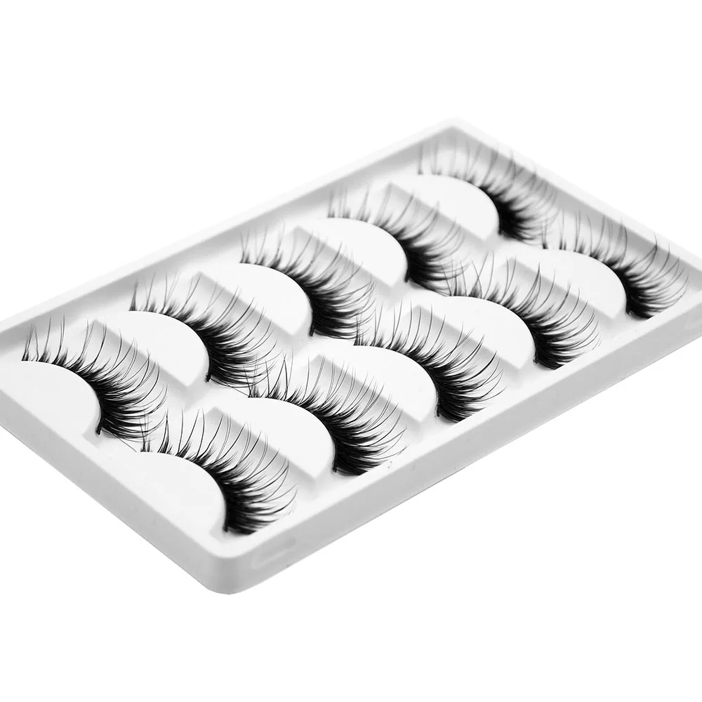 Kimcci Women False 3D Eyelashes 5 Pairs Faux Mink Lashes Thick Natural Long Cross Party False Eyelashes Black Makeup Fake Cilia