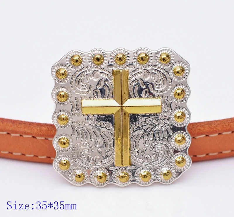 5PC 35X35mm Western Texas Gold Silver Berry Cross Western Horse Saddles Tack Decor Square Conchos for western belt