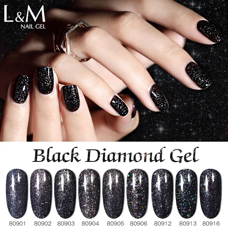 6 Pcs Dark Glitter Nail Art Varnish  15 ml 9 Color Supper Shining Glitter Black Diamond  Manicure Gel