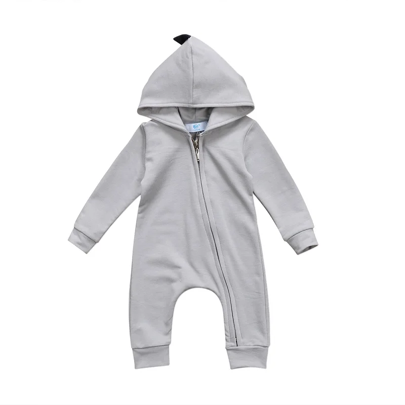 Baby Boy Girl 3D kostium dinozaura jednolita, różowa szara pajacyki ciepła wiosna jesień bawełna romper Playsuit ubrania