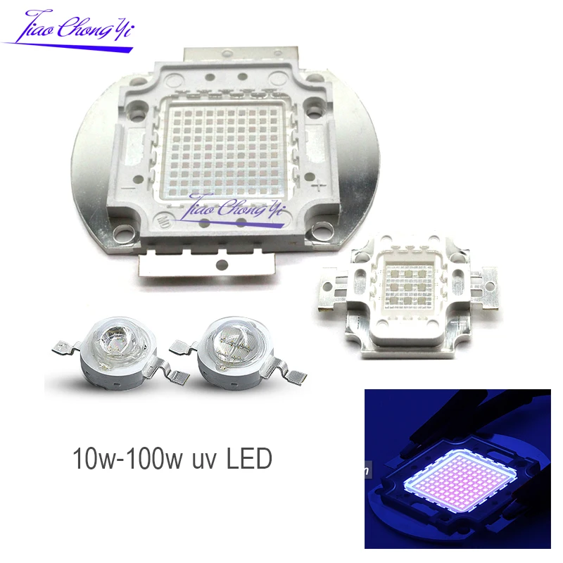 tiaochongyi UV Purple High Power LED Chip 360Nm 375Nm 385Nm 395Nm 405Nm UVA UVB Lighting Beads 3 5 10 20 30 50 100 watts