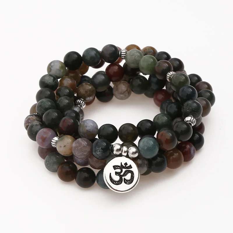 New India Onyx Stone Beads Bracelet 108 Mala Bracelet or Necklace Women Man Yoga Healing Prayer Mala Multi-layer Wrap Bracelet