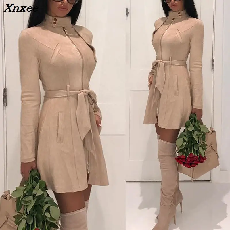 2018 outono moda feminina elegante botão de pressão manga longa workwear escritório jaqueta na moda zíper frontal bolso design com cinto casacos