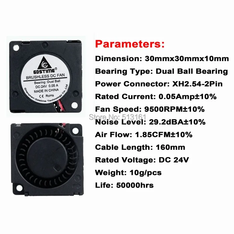5 cái Gdstime Mini 24 v 30 mét 3 cm Quạt Tuabin Quạt 30 mét x 30 mét x 10 mét Bóng Mang DC Không Chổi Than Quạt Làm Mát Cooler Fan