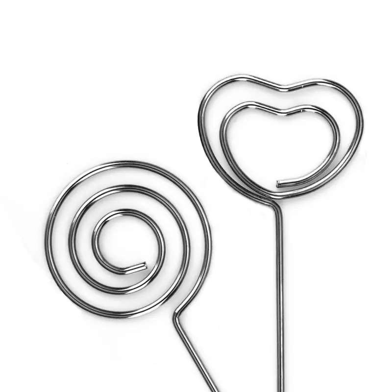 60 Pieces Metal Wires Memo Clip Note Card Holders Table Number Clip Photo Stand for Wedding Party Cake Decor, Round and Heart