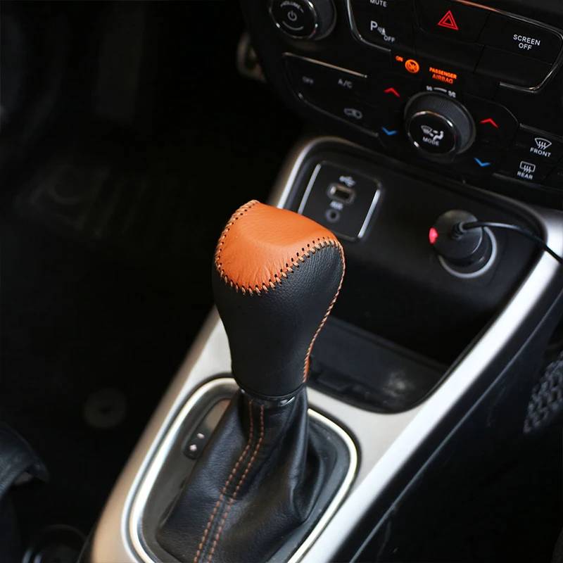 My Good Car Leather Car Interior Shift Knob Protection Cover Gear Shift Collars for Jeep Compass 2017 2018 Renegade 2015- 2018