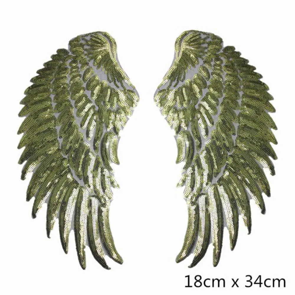 1 Pairs Sequins Angle Wings Patches Cap Iron On Embroidered Appliques DIY Apparel Accessories Patch Clothing Fabric Badges BU196