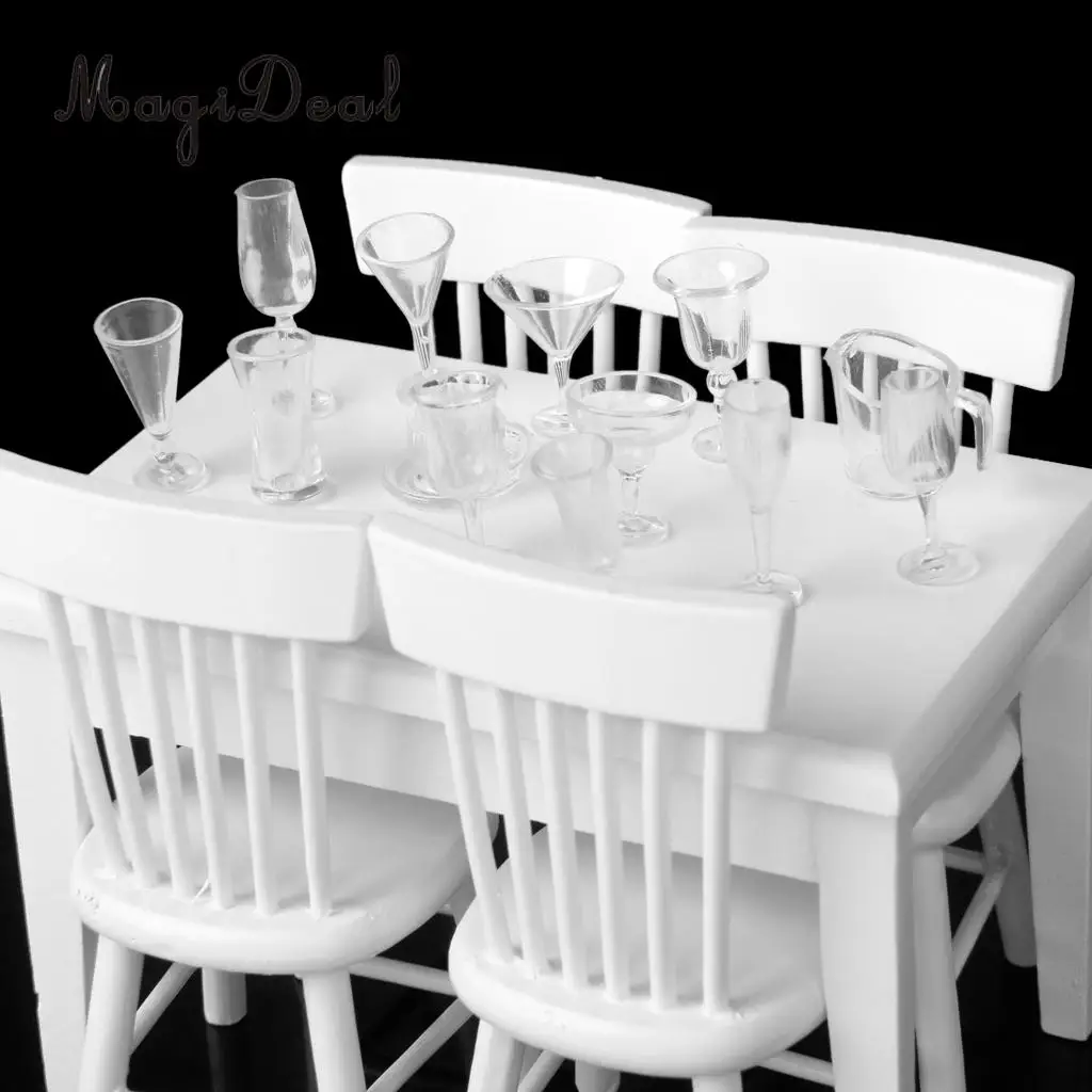 Juego de mesa de comedor y silla, miniaturas de casa de muñecas, decoración de muebles, blanco, 1:12, 5 piezas