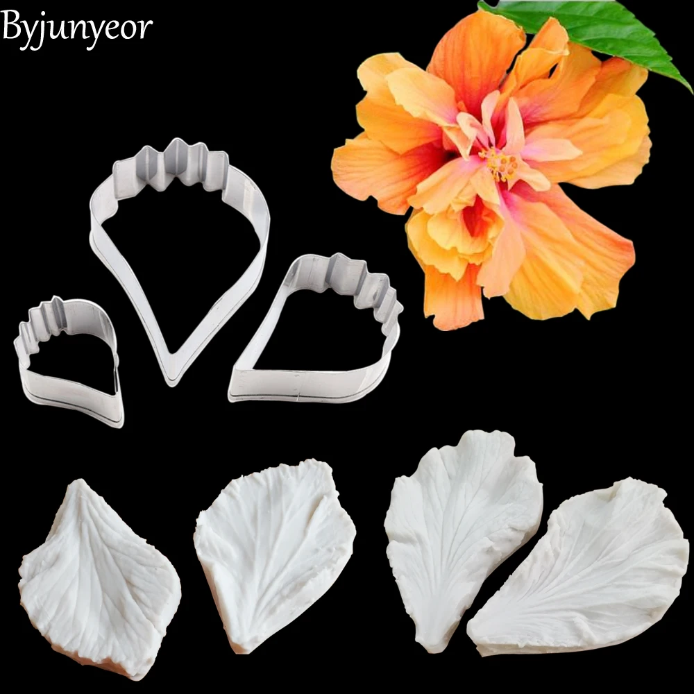 Hibiscus Flower Flower Veiners Silicone Molds Fondant Gumpaste Resin Clay Cake Decorating Tools,Sugarcraft  Cutters CS275