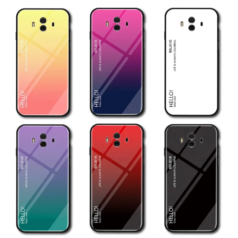 Huawei Mate 10 Pro Case Mate10 Gradient Aurora Tempered Glass Back Phone Cover For Huawei Mate 10Pro BLA L29 L09 Phone Cases