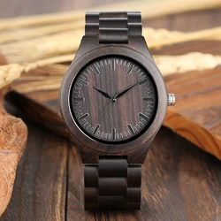 Montres en bois rétro pour hommes, horloge décontractée, excavatrice légère, bois d'onyx, bracelet naturel complet, montres à quartz pour hommes