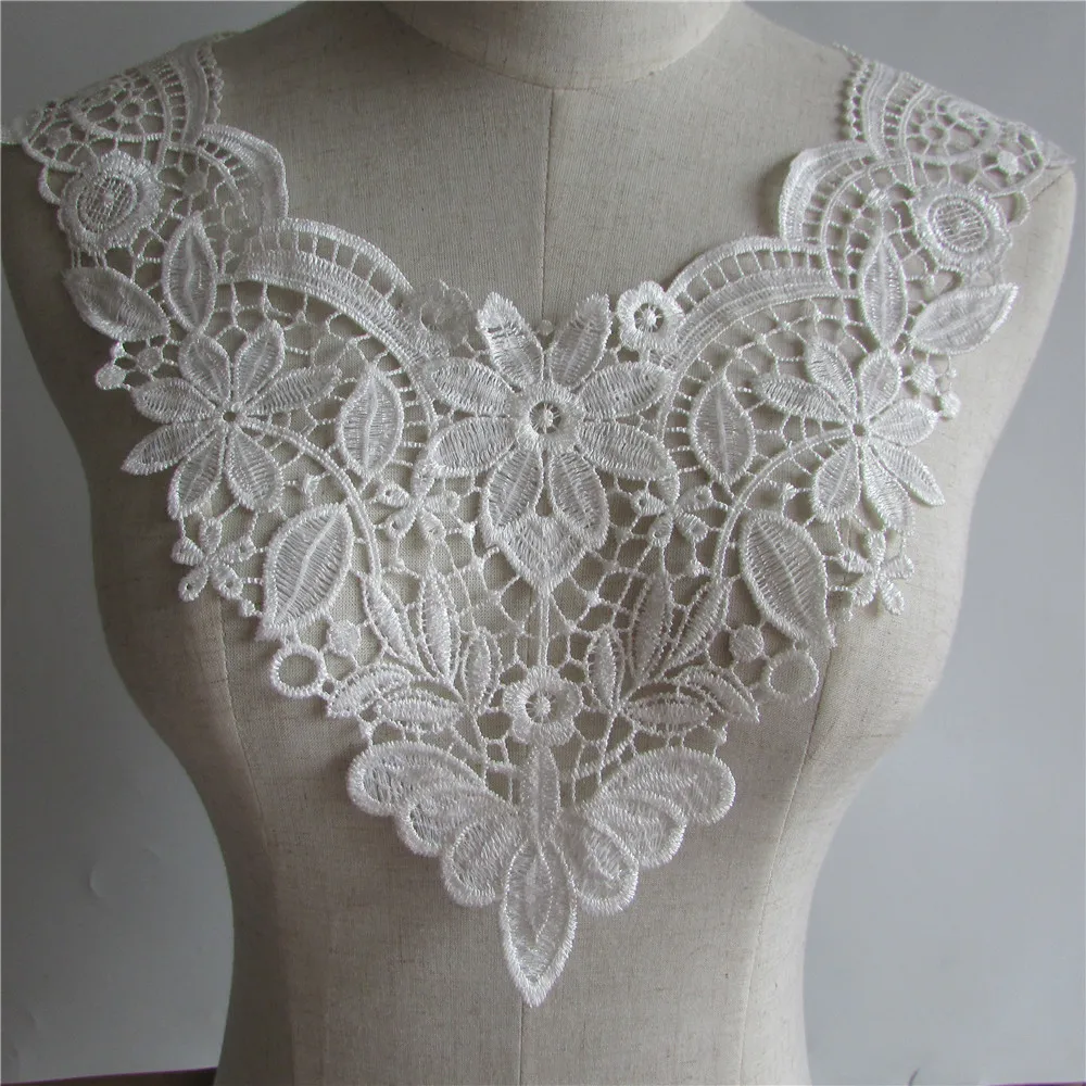 Sexy White 3d Mesh Fabric Tulle Lace If Looming Collar Floral Embroidered Applique Decorated Women Sewing Supplies Scrapbooking