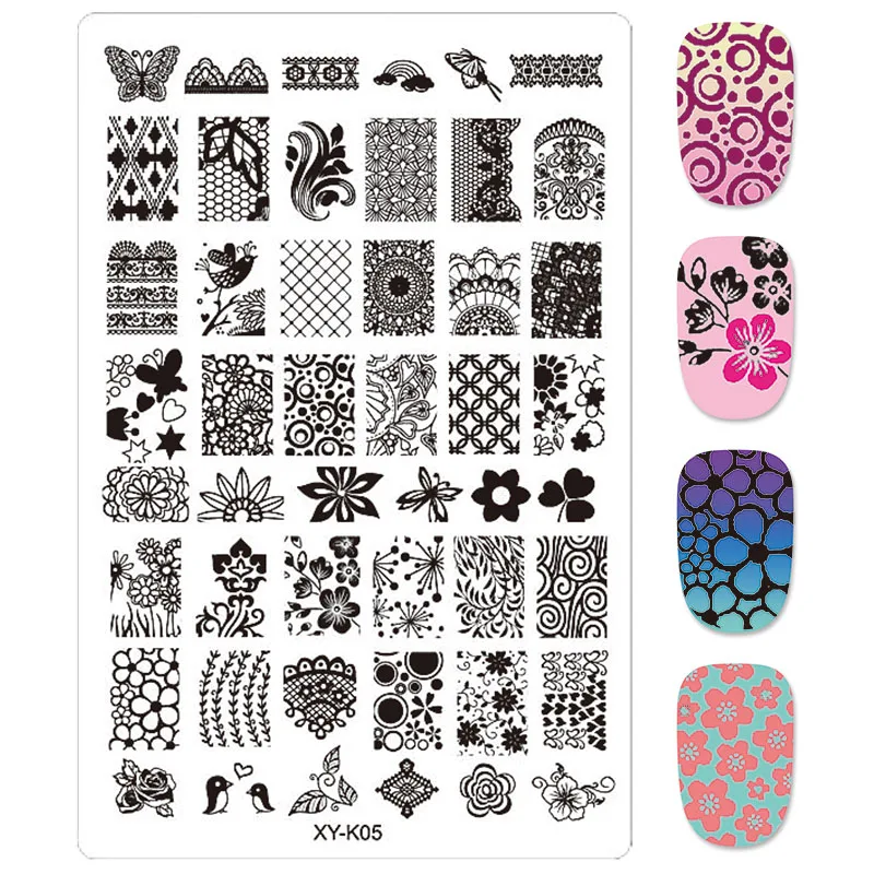 Kimcci 14.5*9.5 centimetri XY-K Serie Unghie artistiche Stampaggio Piatti di Plastica Del Fiore Del Merletto Manicure Tem Piatti Stencil Salone di