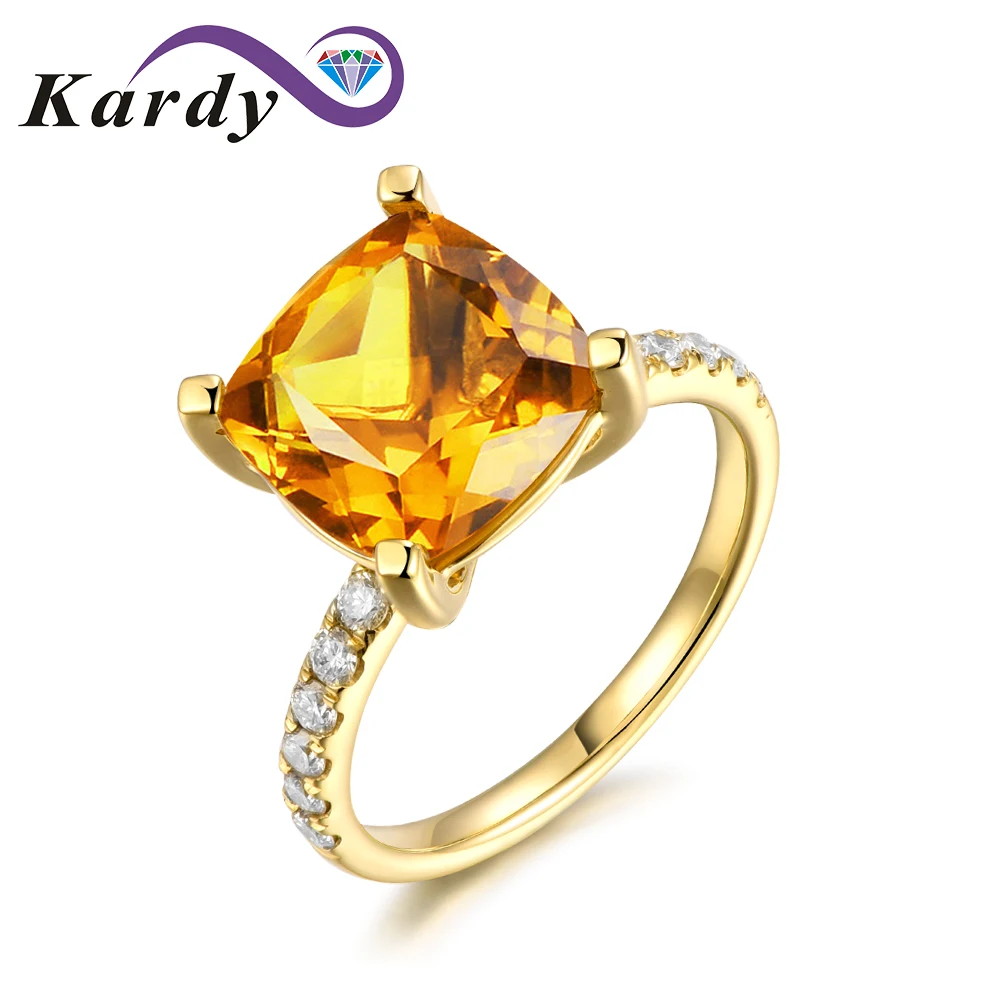 Fashion 3.85ct Natural Gemstone Brazilian Citrine Ring in 14K Yellow Gold with 0.15ct South Africa Diamond Wedding Ring Set