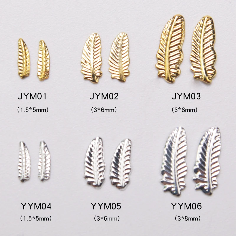 

New 100 pieces nail art decoration gold and Silver Feather 3D metal parts modeling nail design tool