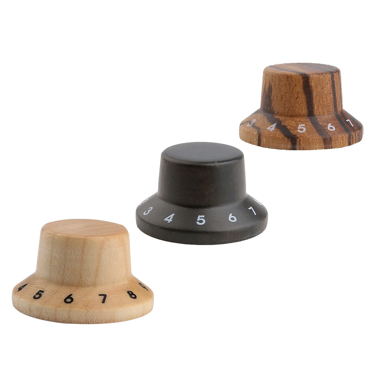 KAISH Wood Knobs LP/Strat Style Bell Knobs Guitar Bass Wood Top Hat Knob with Numbers 1-10 Maple/Rose/Zebra Wood