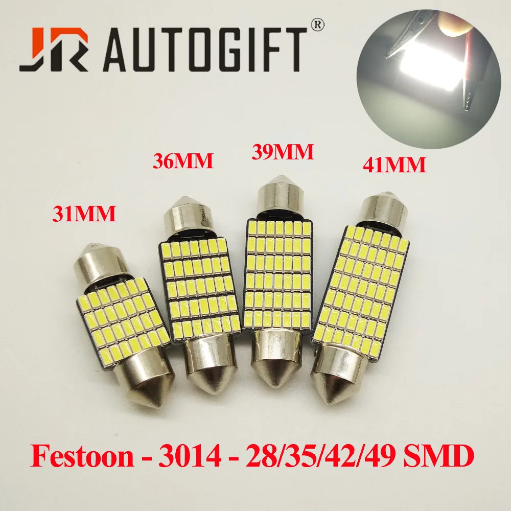 100pcs 31mm 36mm 39mm 41mm C5W C10W Super Bright 4014 28 35 42 49 SMD Car LED Festoon Light Interior Reading Doom Door Lamp Bulb