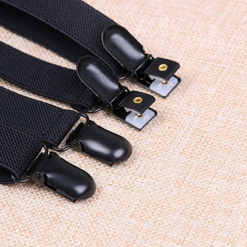 2cm X Back Metal Cross Black Plating Buckle Solid Fashioin British Style 4 Clips Strap Leather Men\'s Suspenders Elastic