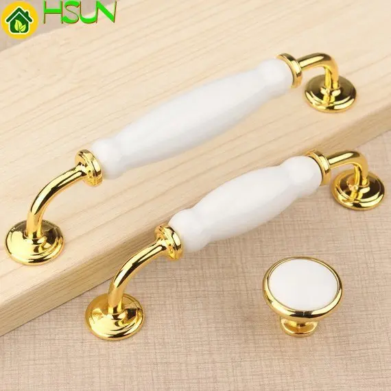 

5'' 6.3'' Bright Gold White Ceramic Door Handles Pulls Kitchen Cabinet Handles Cupboard Pulls Drawer Pulls Knob Dresser Handle