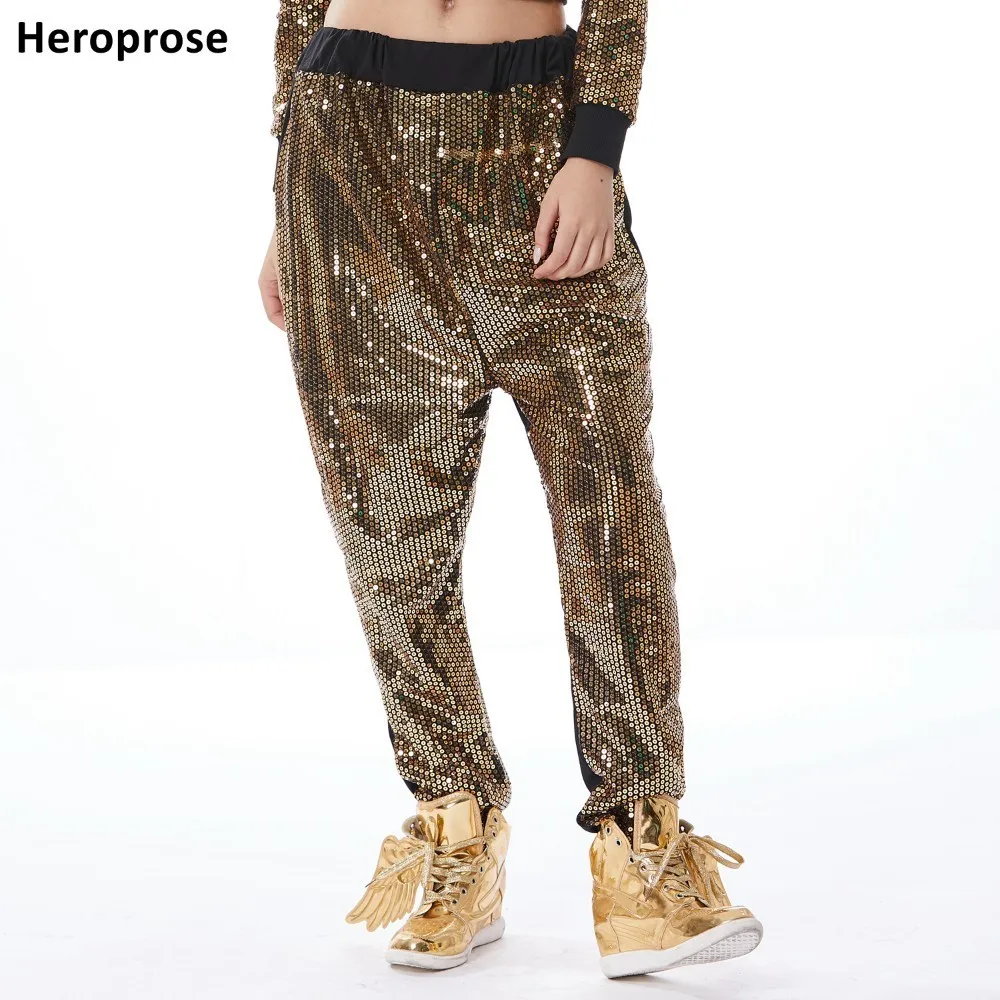 

Women's Personalized Gold Harem Pants, Female Trousers, Big Crotch, Hip Hop Dance, Stage Performance, Jazz, Adult, Kids