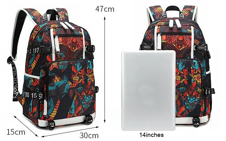 Neue Mochila student schulranzen Mode Druck laptop tasche Männer reisetaschen USB Lade rucksack Oxford undertale Sans Rucksack