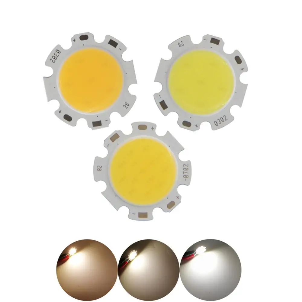 Ampoule LED ronde en aluminium COB, Module de Source de lumière 3W 5W 7W 10W 12W, puces à rabat pour projecteur, 28mm 20mm, 10 pièces/lot, offre