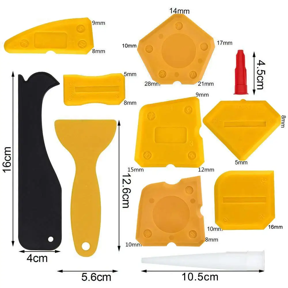 Spedizione gratuita 17 pezzi Kit di strumenti per calafataggio sigillante siliconico strumento di finitura raschietto per malta rimozione calafataggio e ugello per calafataggio e tappo per calafataggio
