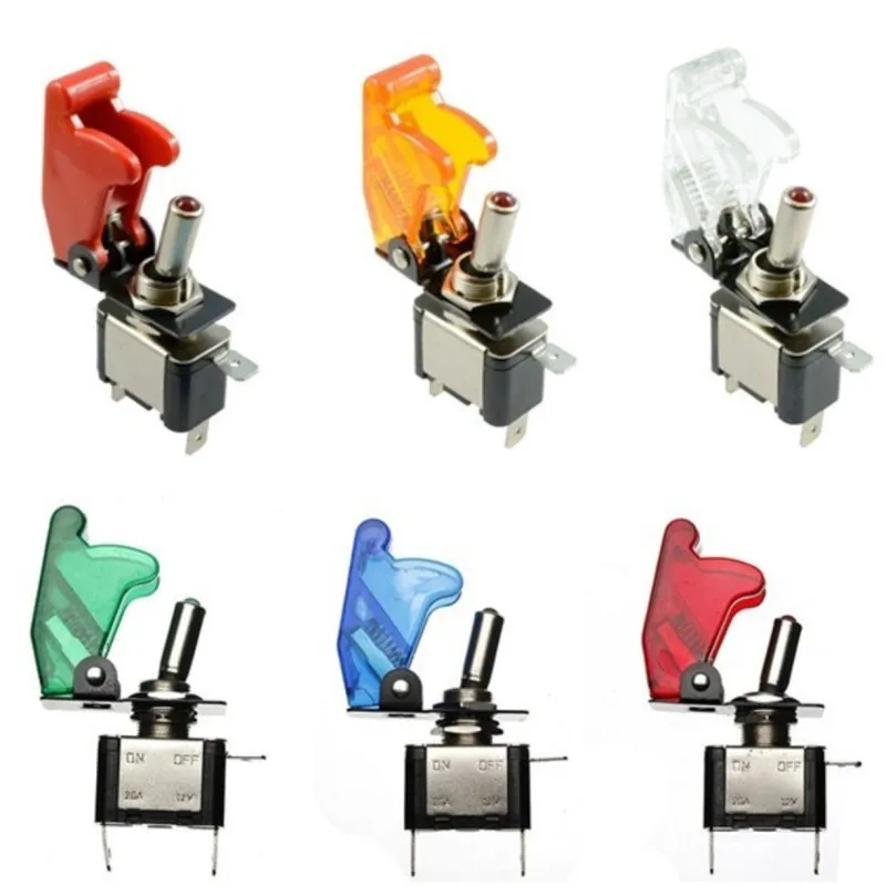 5pcs/lot 6 color 12V 20A Auto Car Vichel Led Toggle Switch With Safety Cover Guard Red Blue Green Yellow White