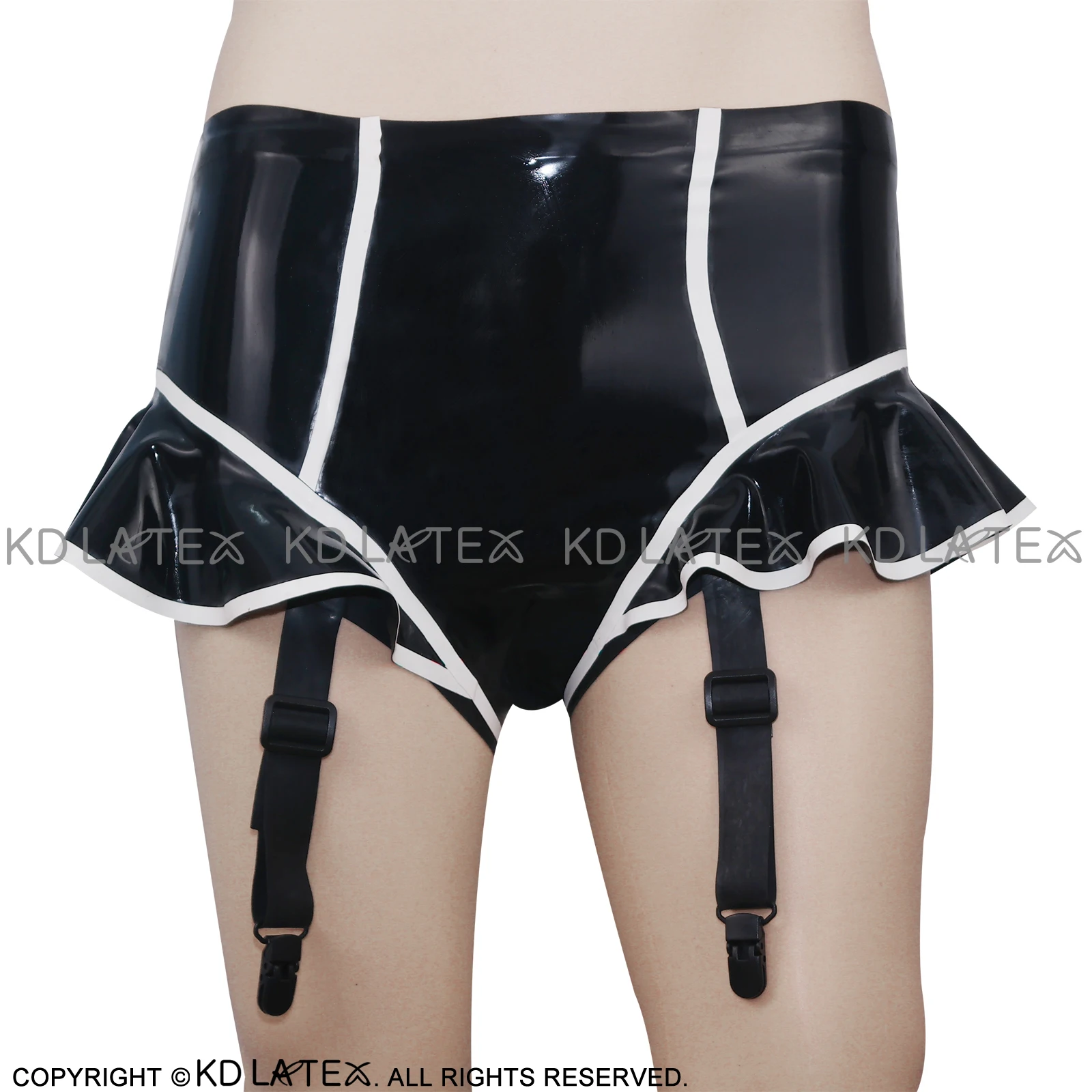 

Black And White Sexy Latex Panties With Garters For Stockings Rubber Shorts Underpants Underwear Pants Plus Size DK-0007