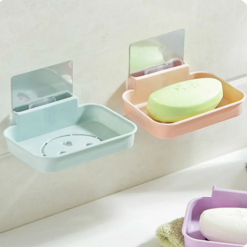 Seamless Paste Smiley Wall Hanging Soap Box Strong Sucker Soapbox Soap Draining Holder Soap Dish Bathroom Box