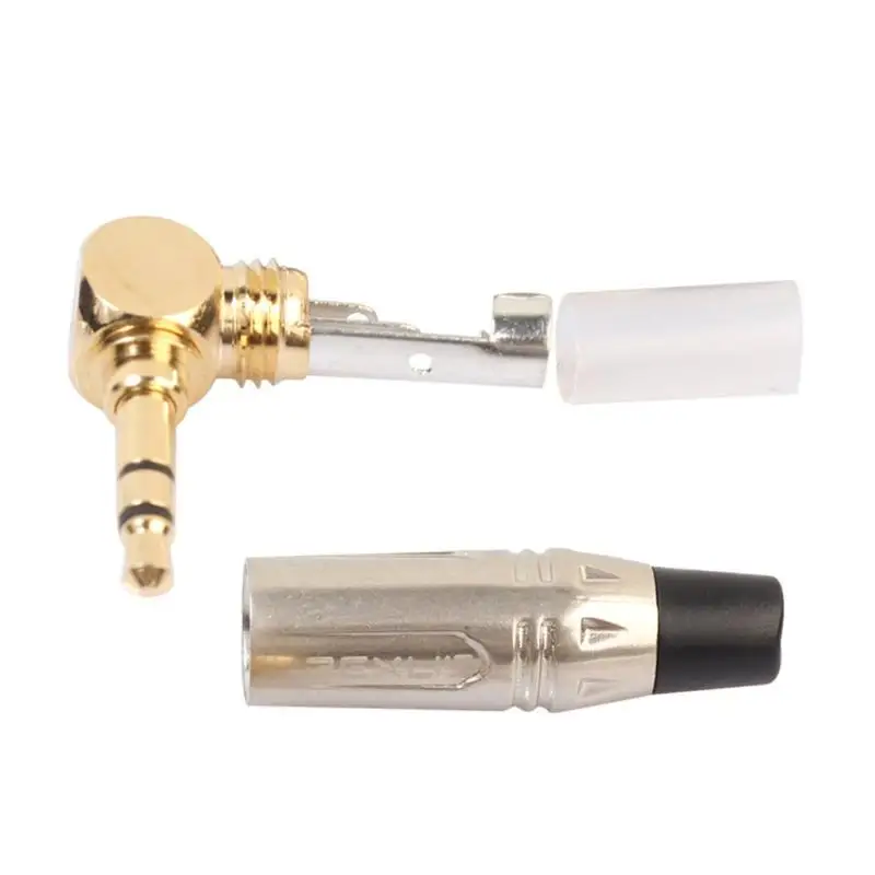 Adaptador de auriculares estéreo, convertidor de conector de soldadura, 3,5mm, 90 grados, ángulo recto, enchufe macho, chapado en oro
