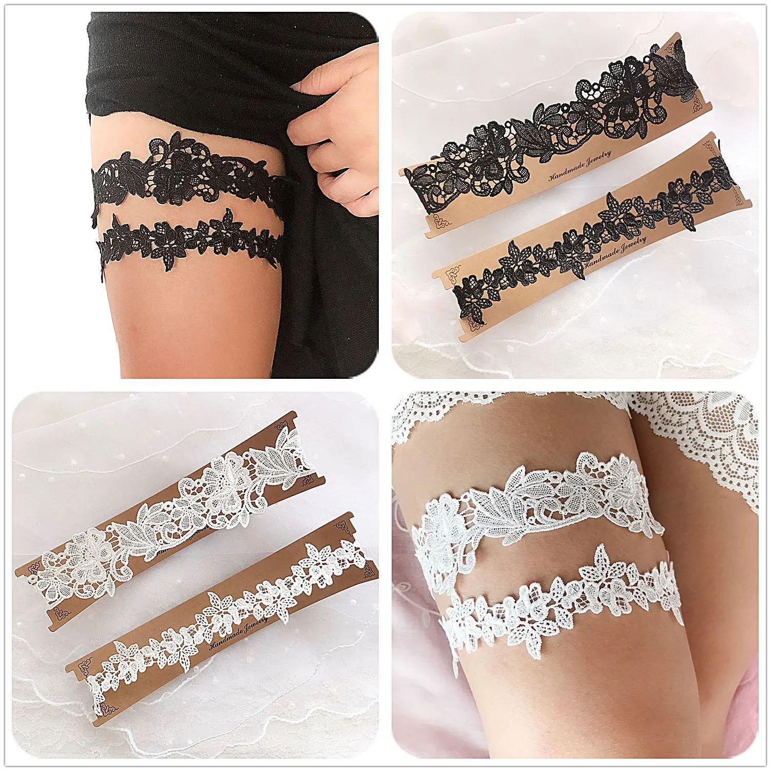 Sposa Leg Giarrettiera Sexy Del Merletto Delle Donne Calzini e Calzettoni Anello Bianco Nero 2 pcs Vestito Da Cerimonia Nuziale Della Decorazione Anello Gamba Calze e Autoreggenti Giarrettiere Coscia bande