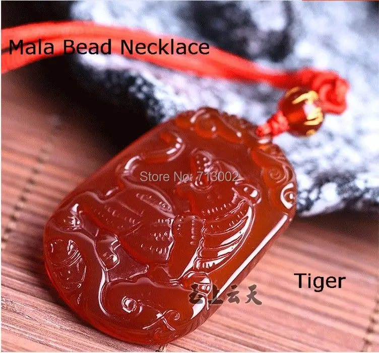 

Nature carnelian Tiger Amulet Carven animal zodiac chalcedony Lucky Pendant Bead Necklace Talisman