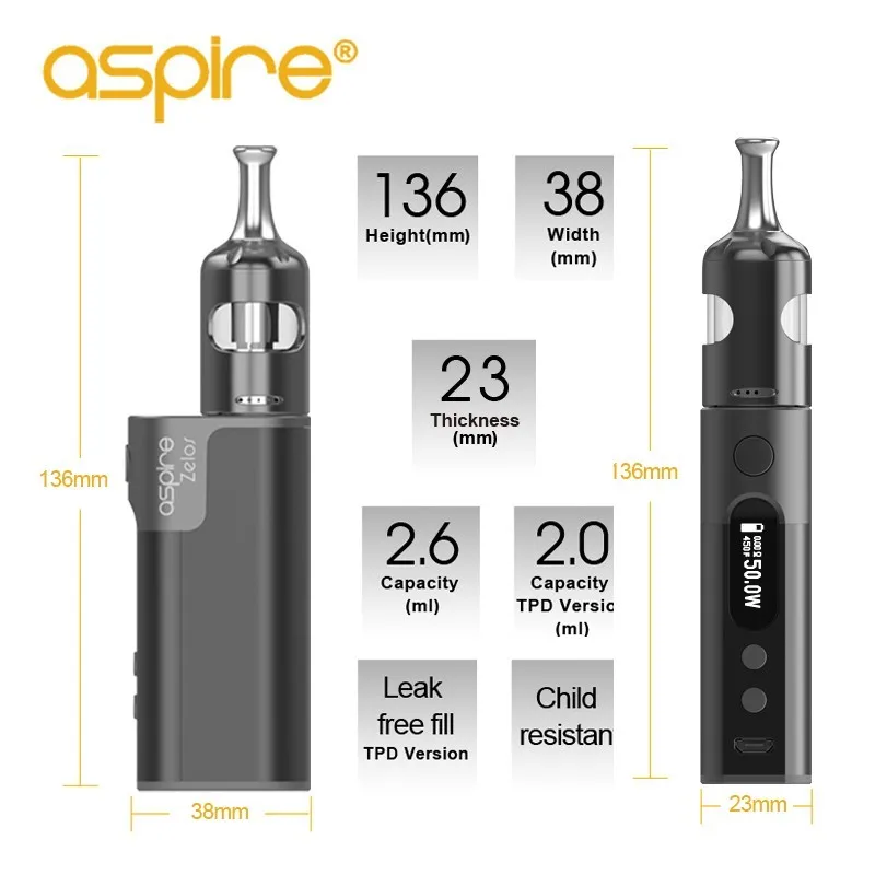 Cigarrillo electrónico Aspire Zelos 2,0, cigarrillo electrónico con tanque Nautilus 2S y batería integrada de 2500mah, bobina BVC