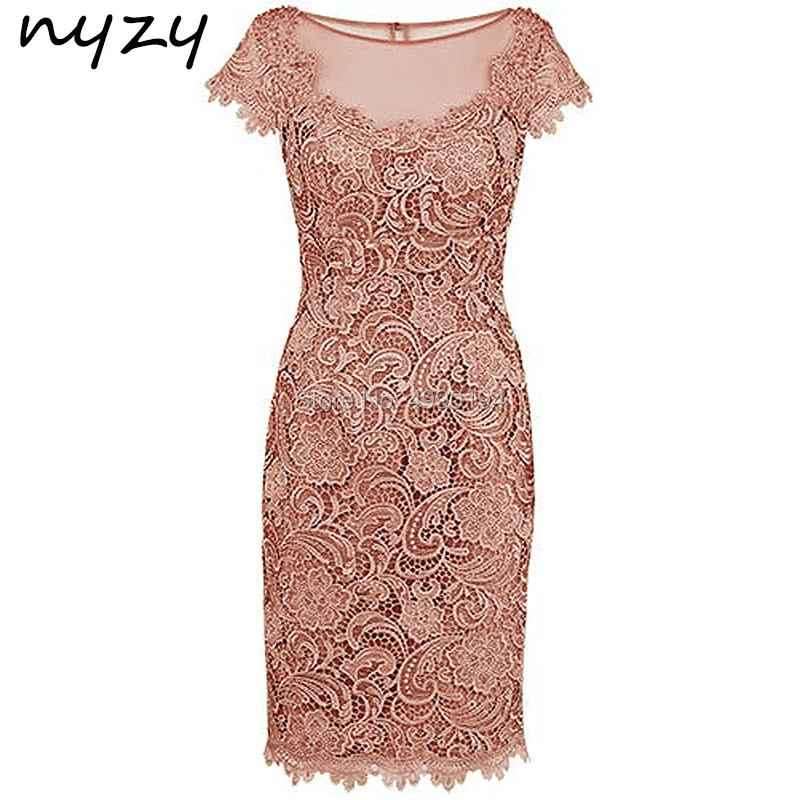 NYZY M47 Sheath Short Sleeves Lace Pink Mother of the Bride Dress Wedding Party Dress Groom Mother Outfits Godmother Gown 2024