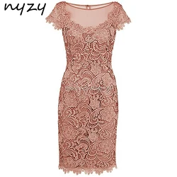 NYZY M47 Sheath Short Sleeves Lace Pink Mother of the Bride Dress Wedding Party Dress Groom Mother Outfits Godmother Gown 2024