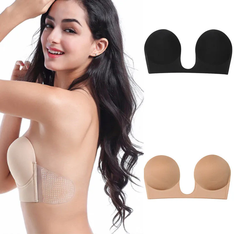 Invisible Push Up Bra Strapless Bras Dress Wedding Party Sticky Self-Adhesive Silicone Brassiere Breathable Deep U Bra Dropship