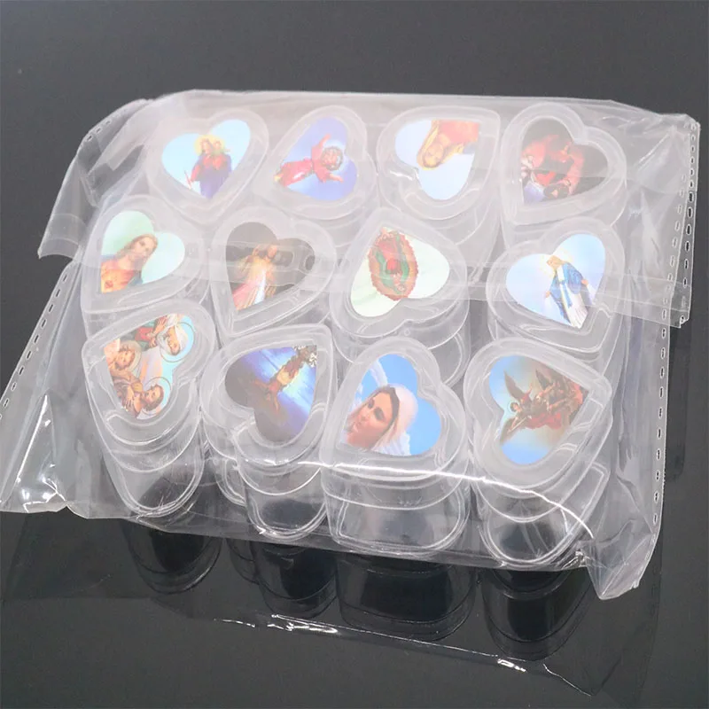 12PCS classic Christian plastic box peach heart rosary necklace box. Prayer beads necklace box. Picture is random.