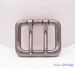 55*43MM  Me Silver Double Tongue Pin Prong DIY Metal Belt Buckle Fits 40MM Straps