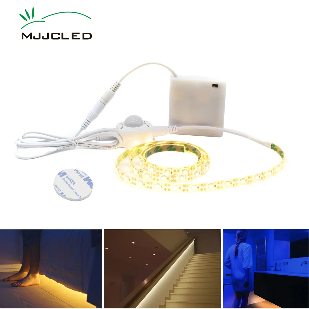 

LED Strip Motion Sensor Light Battery Powered 50CM 1M 2M 3M 4M 5M Bedroom Closet Stairs LED Stripe with Night Sensor Cool Warm