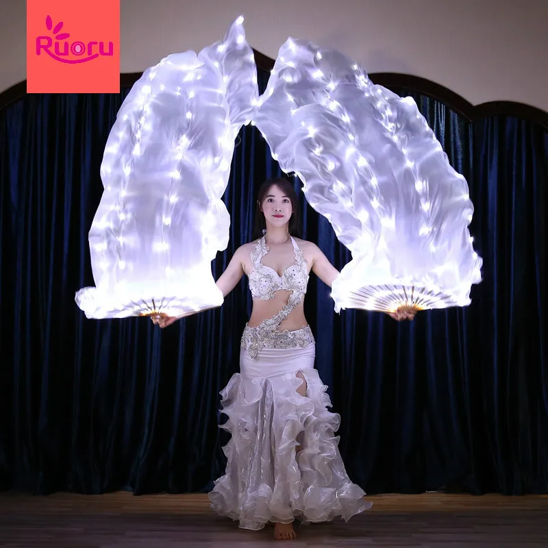 Ruoru Carnival Led Silk Fan Veil Bellydance Fan Veils Silk LED Light Show White Belly Dance Stage Performance dance costumes